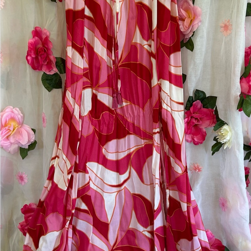 Elegant Strapless Pink Floral Dress